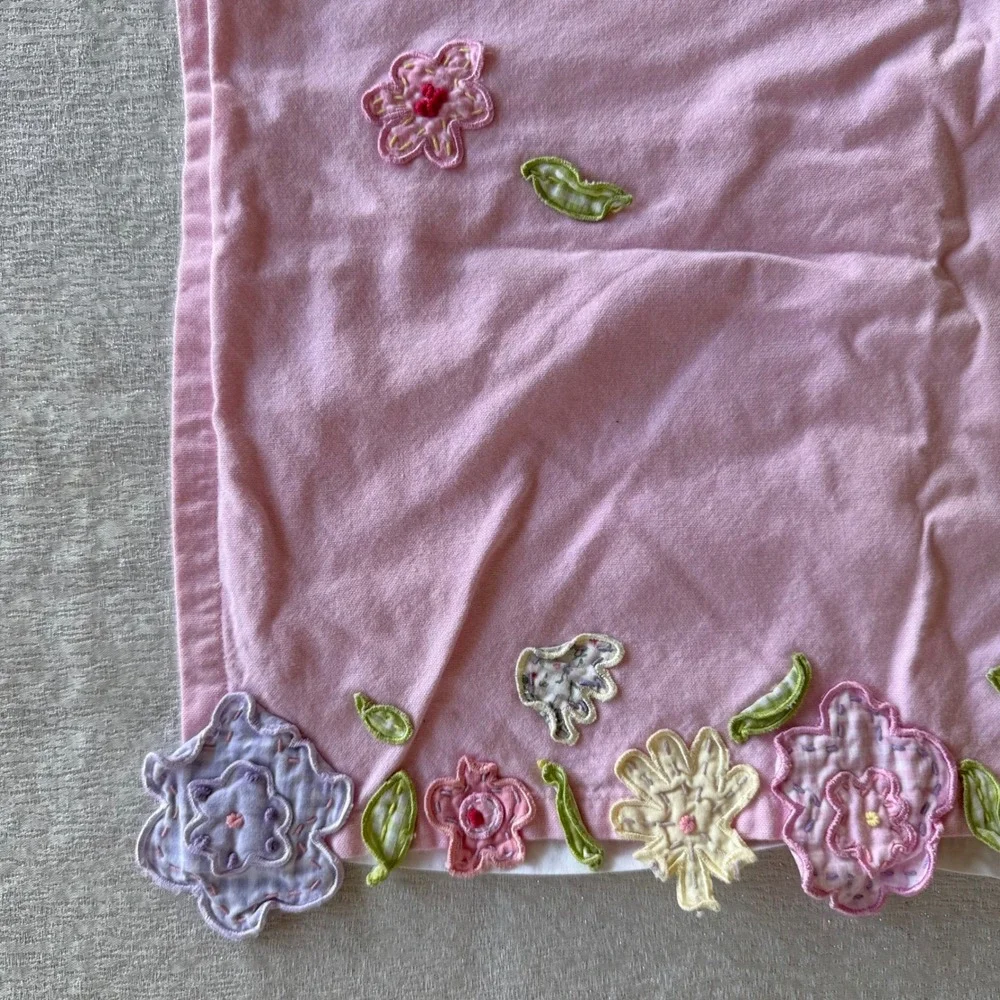 Set of 2 Pottery Barn Kids Pink Floral Curtain Valances Embroidered Cotton